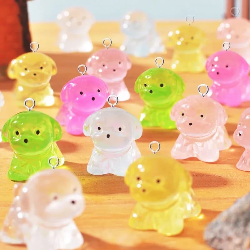 10pcs Lovely Resin Luminous Puppy Dog Charms for Jewelry Making Findings Kawaii Animal Charm Pendants Diy Earrings Keychain