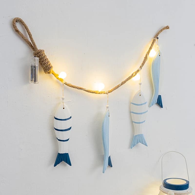 Pesce mediterraneo appeso a parete ciondolo LED luce pesce stringa ornamento casa camera da letto caffetteria Bar decorazione oceano tema nautico