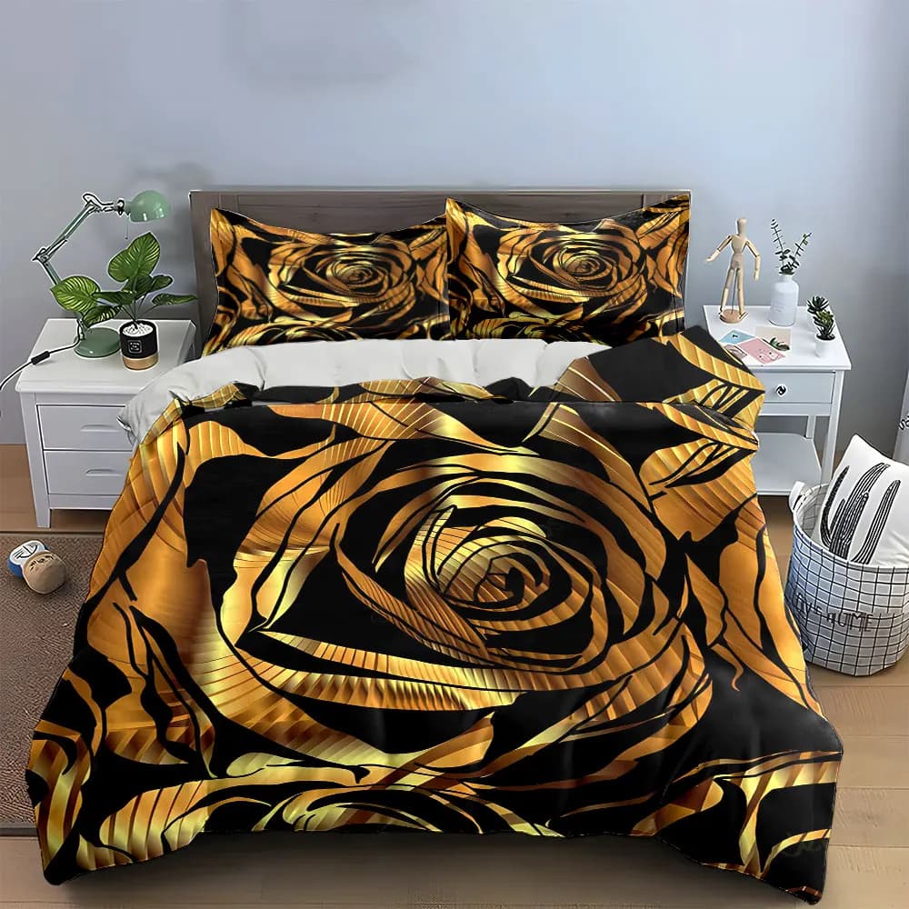 Set di biancheria da letto Golden Rose Luxury Decor, morbido e delicato sulla pelle, include 1 copripiumino e 2 federe, idea regalo