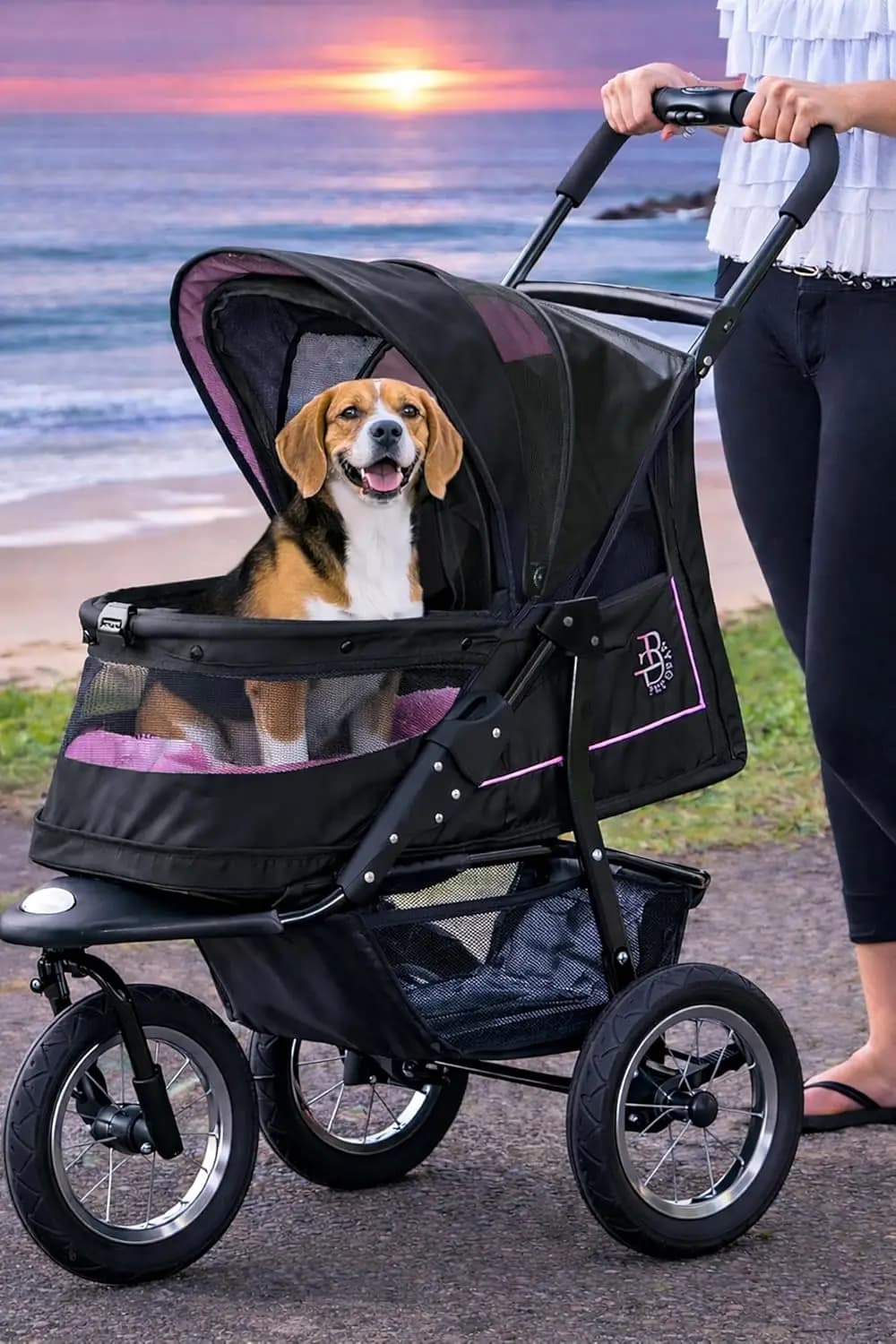 Passeggino per animali domestici senza cerniera per cani e gatti, pieghevole con una sola mano, pneumatici con gel, imbottitura in peluche e copertura antipioggia, Orchidea