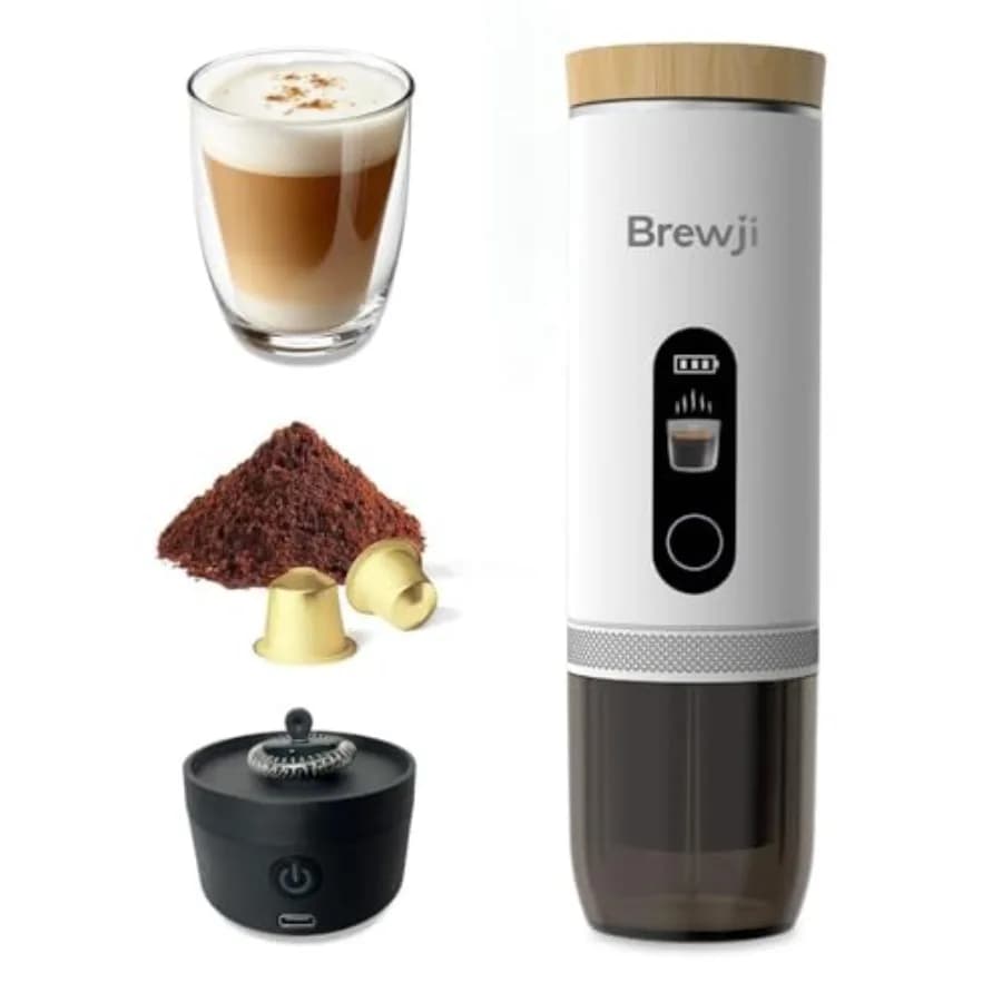 Macchina per Espresso Portatile Autoriscaldante con Montalatte in Nero per Viaggi e Ufficio, Design Compatto in Acciaio Inossidabile con