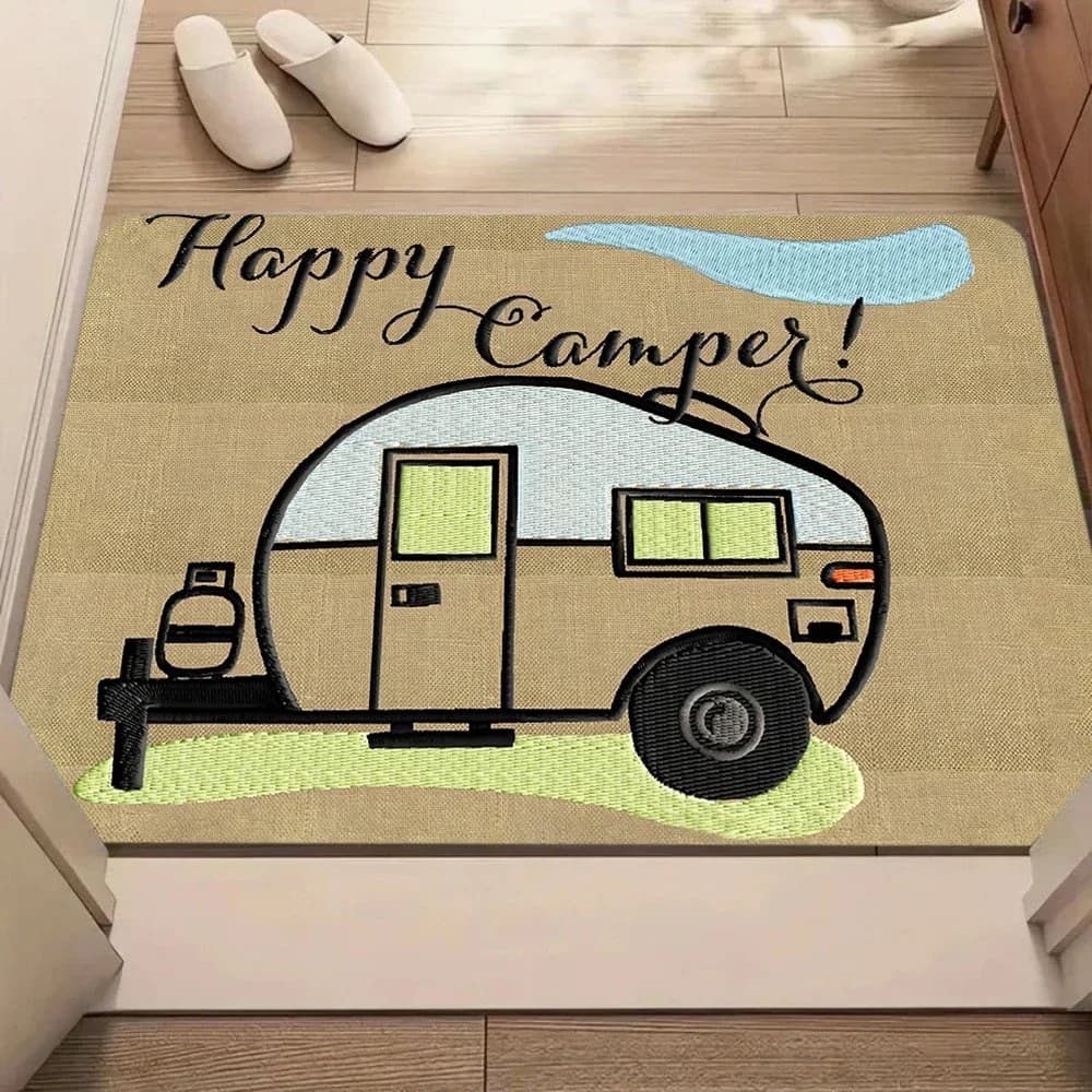 Tappeto Stile Campeggio con Motivo Roulotte, Decorazione per Casa, Soggiorno, Camera da Letto, Tappetino da Pavimento, Zerbino di Benvenuto