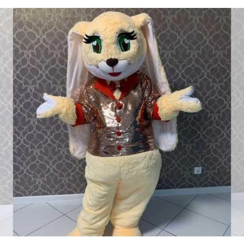 Costume da Mascotte Coniglio con Pelliccia Rossa Argentata per Adulti, Tuta da Pupazzo per Promozioni di Capodanno