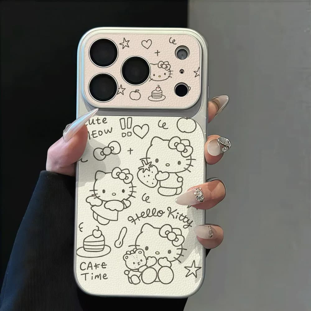 Cover in Silicone con Linee Artistiche Doodle di Hello Kitty per iPhone 17 16 15 14 13 12 Pro Max 17Air 17E X XR iPhone 16 15 14 8 Plus