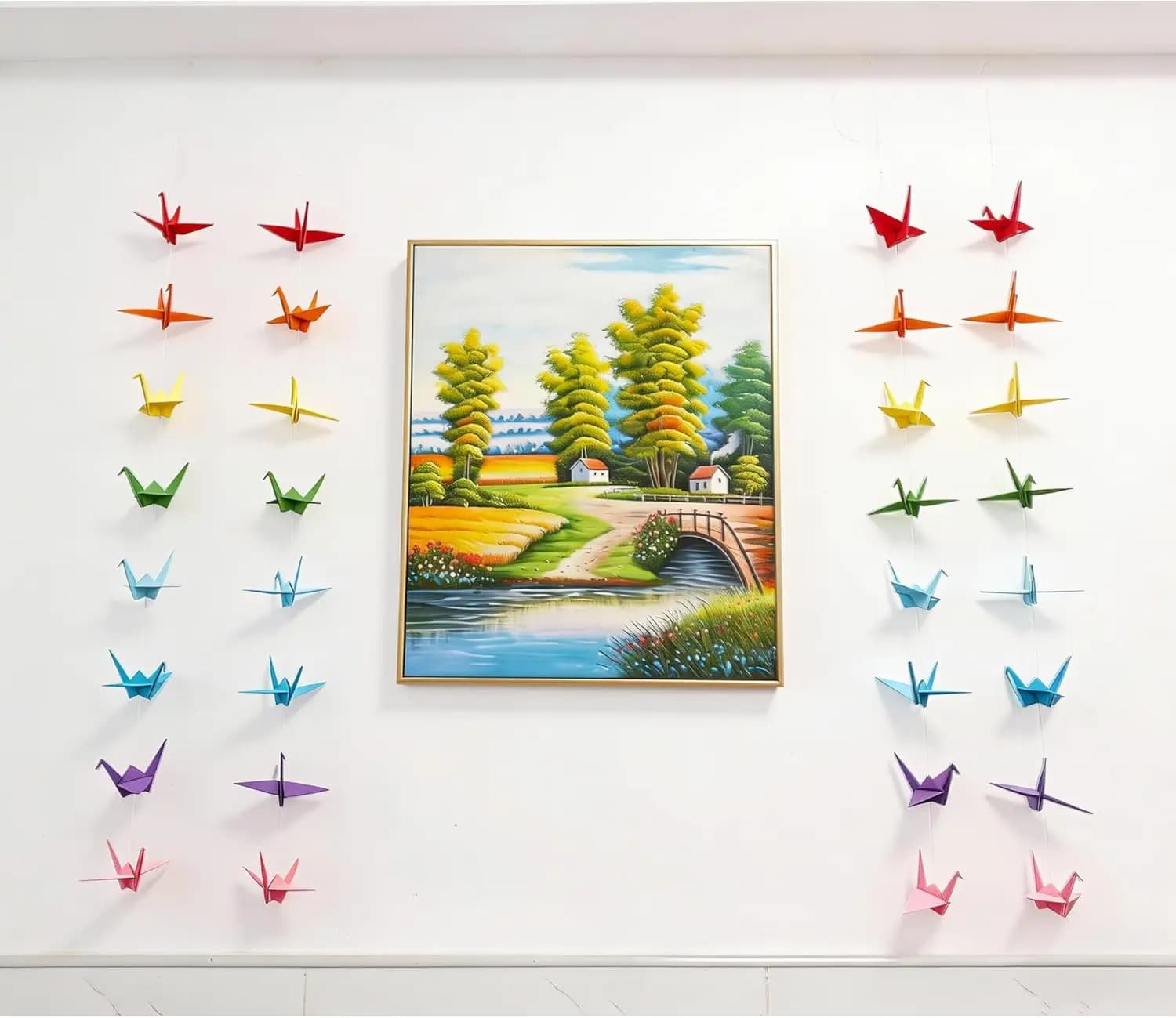 Premade 10 Strings Gradient Rainbow Origami Paper Cranes Garlands For Wedding Birthday Party Decor Crane on Strings