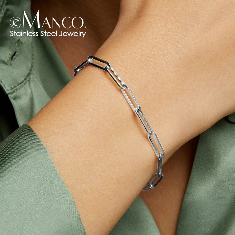 eManco Bracciale da donna color argento con catena a graffetta Bracciale in acciaio inossidabile Catena di gioielli Placcatura in oro Regalo di festa all'ingrosso