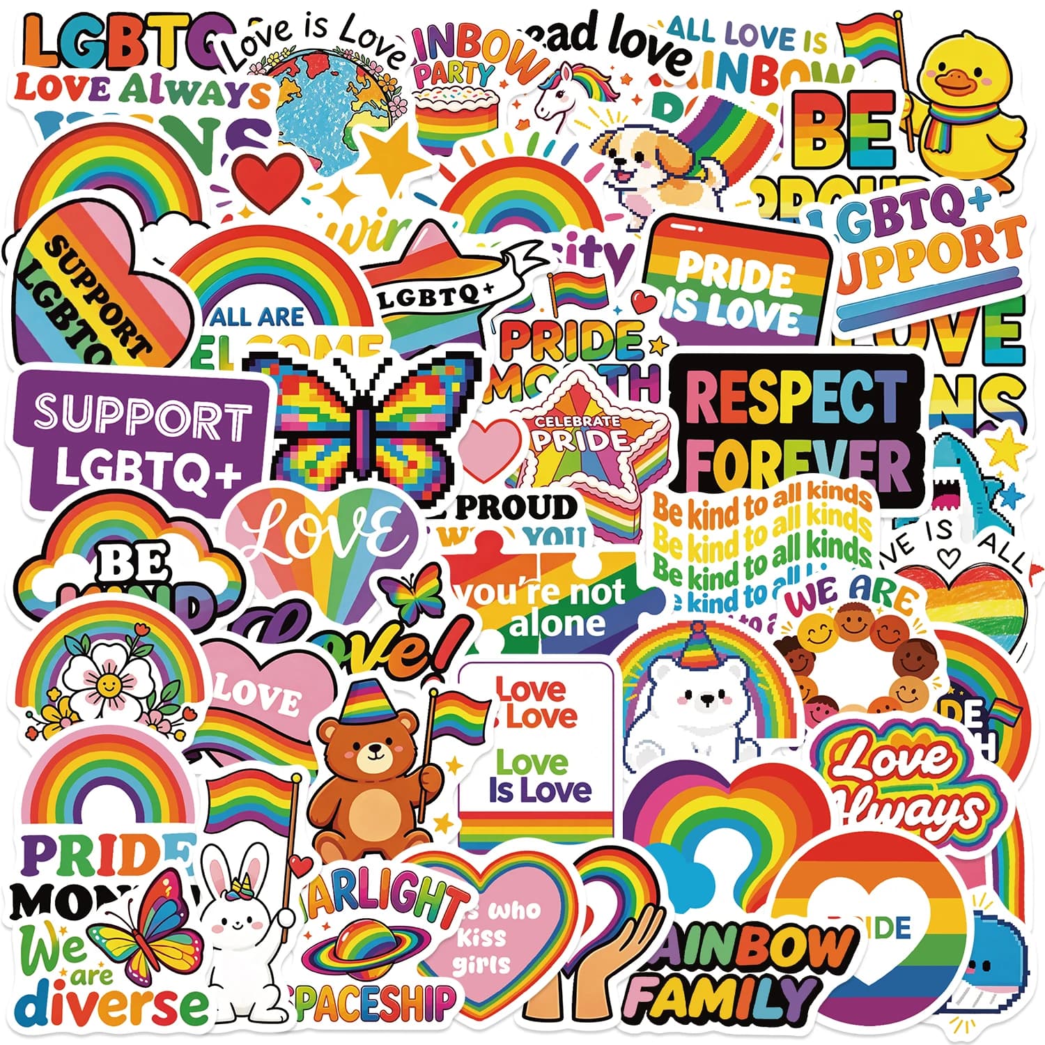 50PCS Pride Month Sticker Decoration DIY Exquisite Handbag Material Phone Case Laptop Luggage Waterproof PVC Stickers