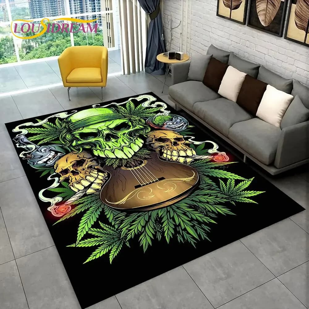 Tappeto con teschio della morte verde piante erbacce d'acero, tappeto per la casa, soggiorno, camera da letto, divano, zerbino, tappetino antiscivolo per bambini