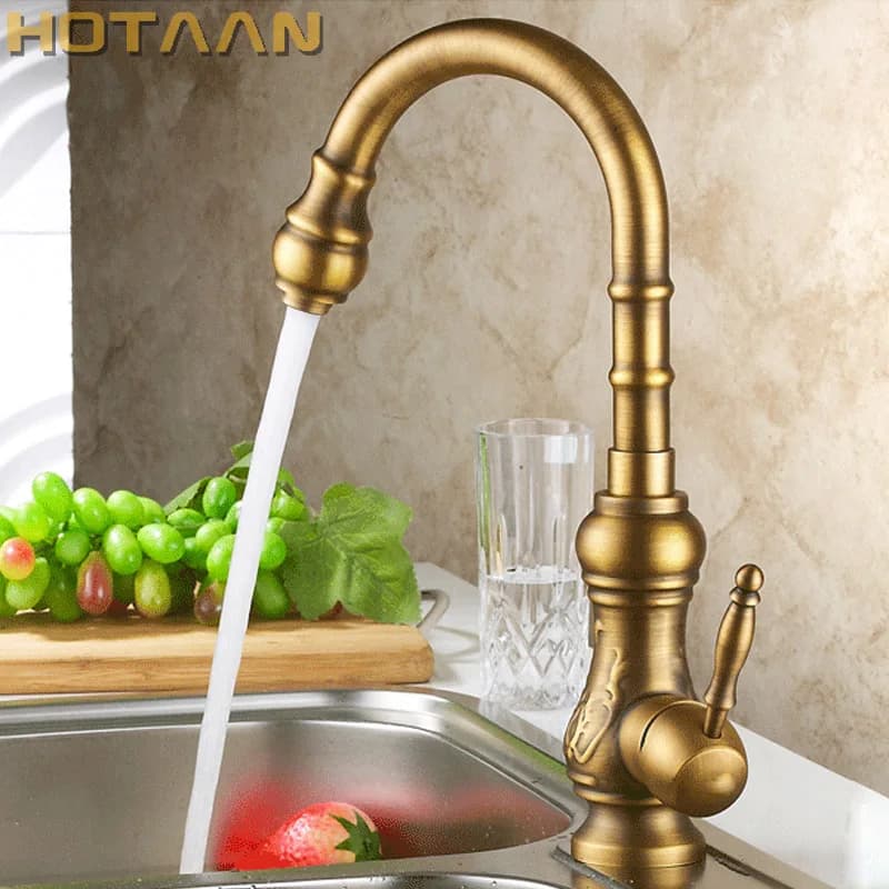 Rubinetto da cucina in ottone antico finitura bronzo, rubinetto dell'acqua rubinetto girevole da cucina miscelatore per lavabo lavabo monocomando. 6020