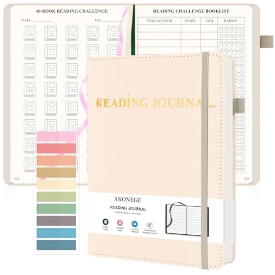 Reading Journal for Book Tracking - PU Leather Book Journal Reading Log with 80 Reviews for Readers, Accessories with Sticky Ta