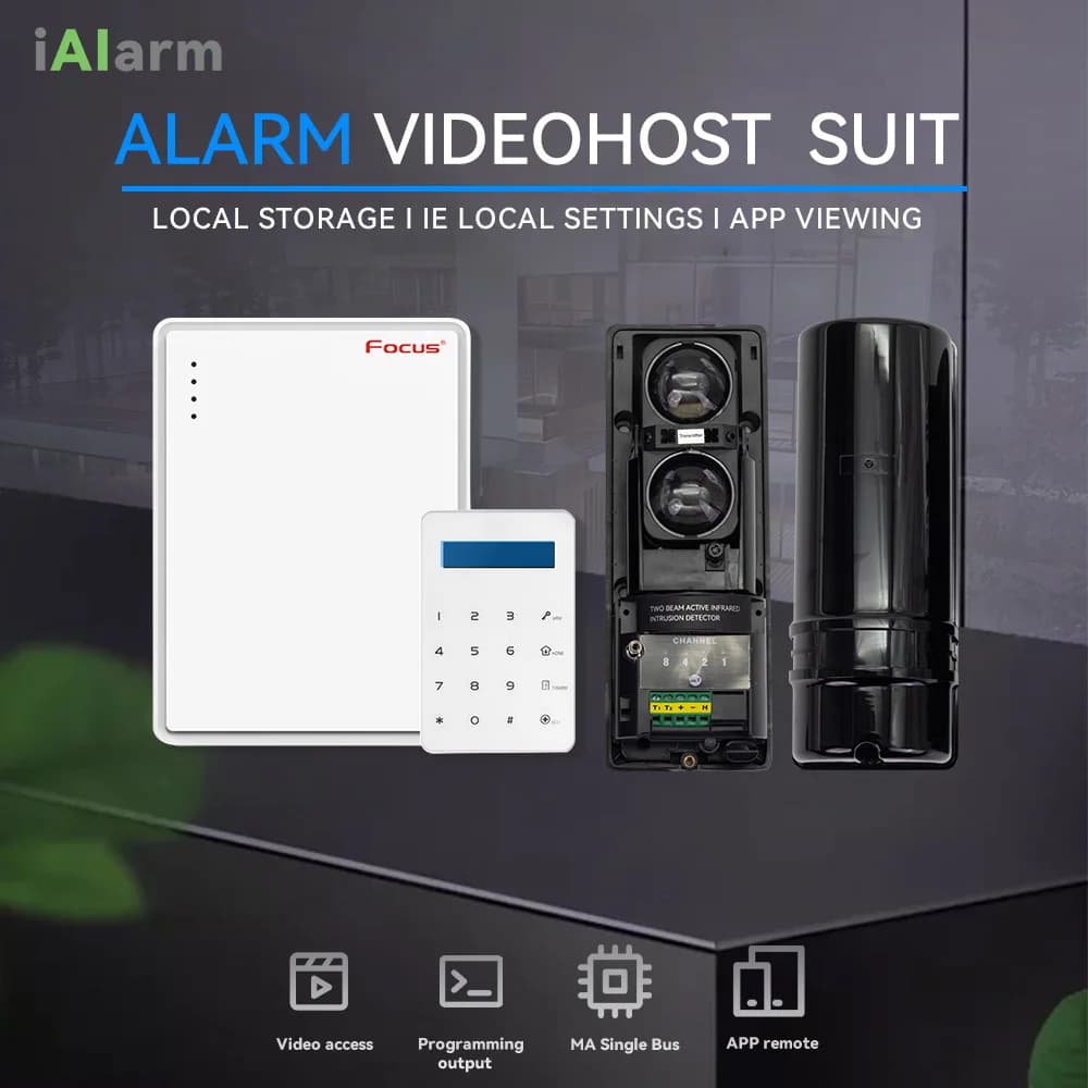 iAlarm Tuta del sistema di allarme con sensore a infrarossi a doppio raggio, rilevatore di barriera cablato da 100 M, per la sicurezza antifurto domestica 433 MHz