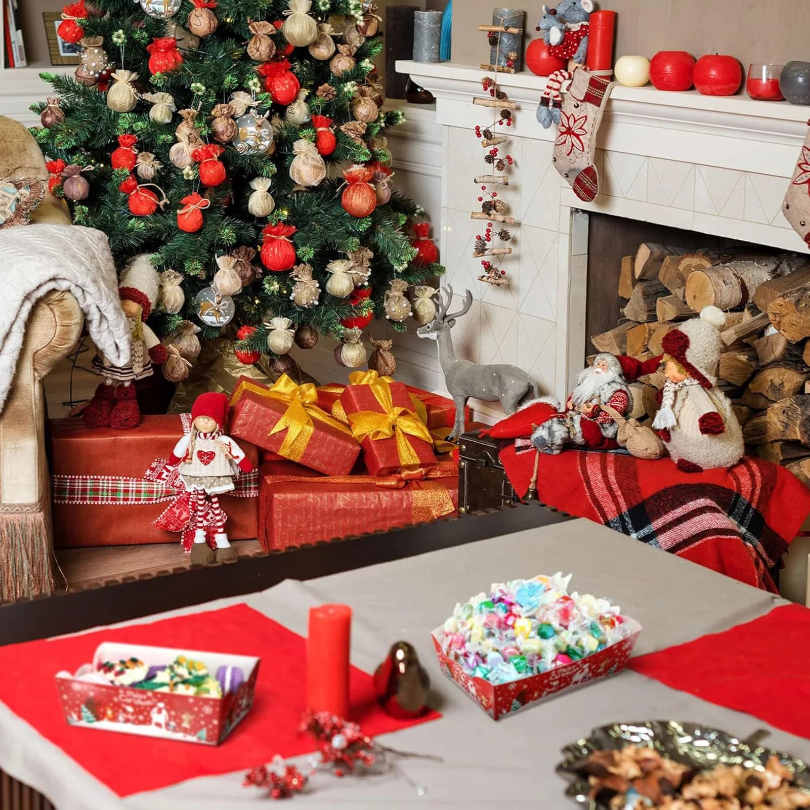Party Host Christmas Food Trays Disposable Paper Serving Bowls Tree Pattern for Carnival Events Festive Snack Containers