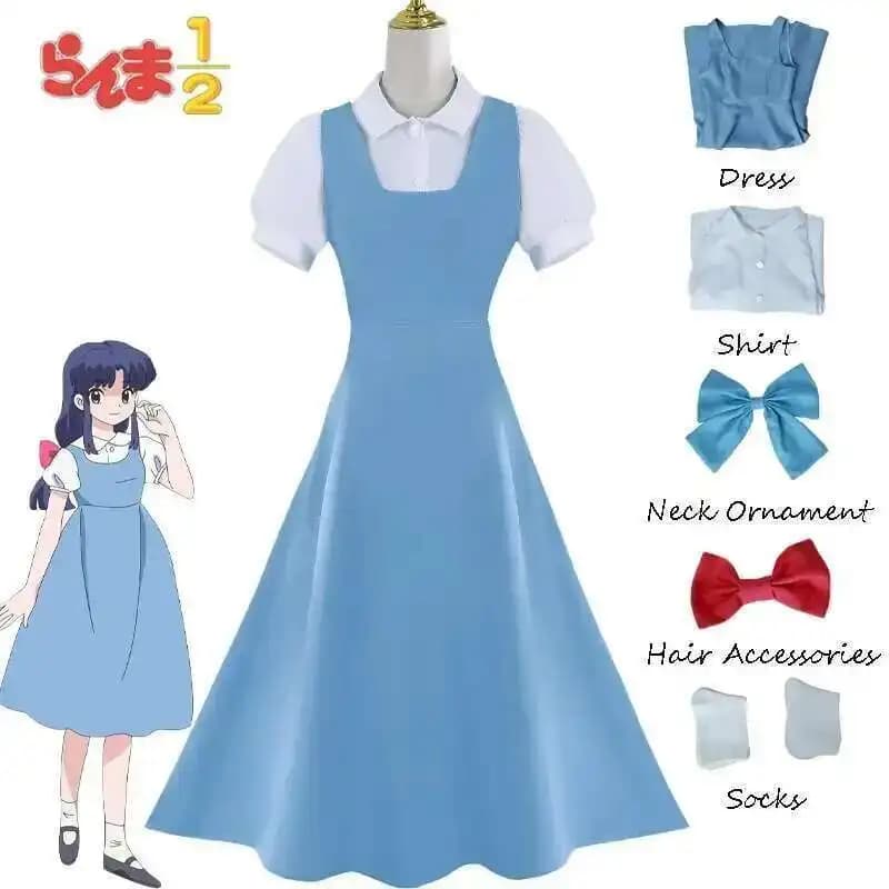 Anime Ranma 1/2 Akane Tendo Costume Cosplay Blue Dress Carnival Role Game Uniform Dress Halloween Party Outfit Adult Women