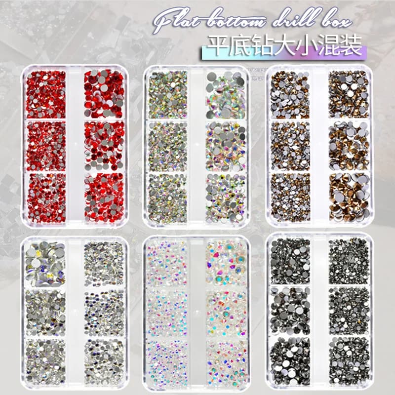 Confezione mista di piccole pietre preziose rotonde a fondo piatto, vetro di cristallo, pietre preziose colorate a fondo piatto, accessori per manicure fai da te.