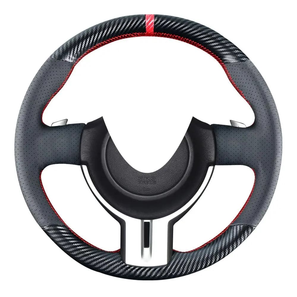 Coprivolante in fibra di carbonio e pelle perforata da 15 pollici con cuciture rosse per Toyota 86 Scion FR-S Subaru BRZ