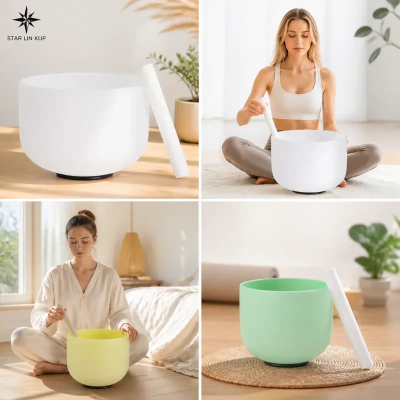 STAR LIN KUP 8 Inch 10 Inch Frosted Quartz Crystal Singing Bowl B Note G Note Chakra Healing Meditation Yoga Sound Therapy