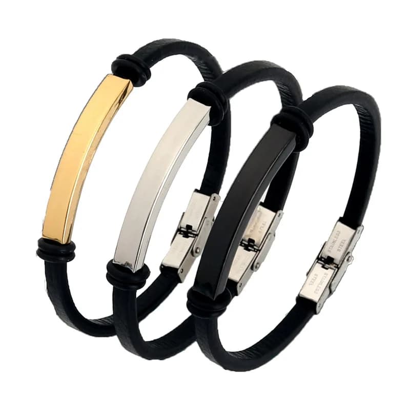 Punk Thin Custom Text Name adjustable Leather Bracelet Personalized Stainless Steel Bracelets For Women Men ID Bracelet
