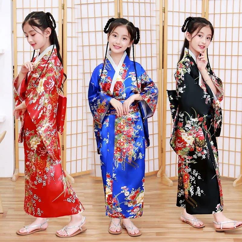 Japanese traditional Yukata for girls, novelty, national dress, luxury oriental satin dress with Obi costume
