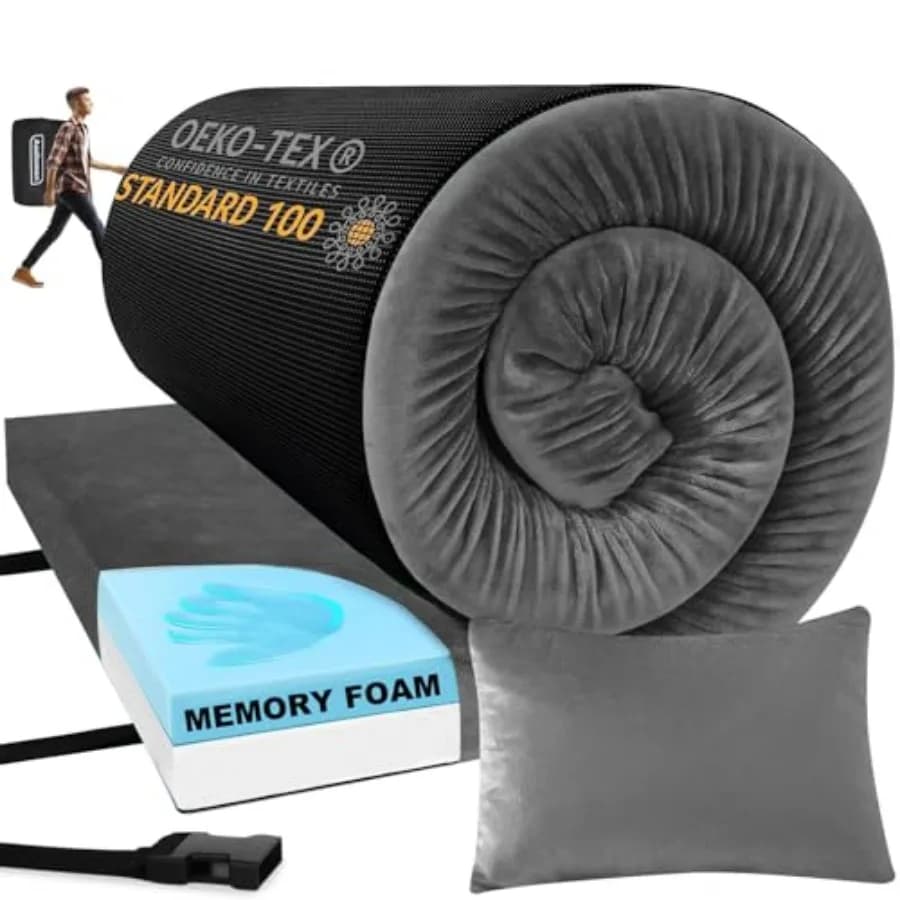Materassino da campeggio in memory foam spesso 3 pollici, materasso portatile arrotolabile per auto/tenda/pavimento/lettino da campeggio/viaggio, comodo materassino per