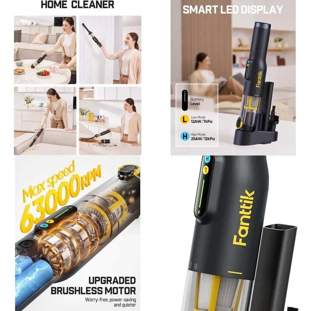 Mini aspirapolvere portatile da 12000 Pa, leggero 0,98 libbre, base all-in-one, display a LED per casa, auto, cucina