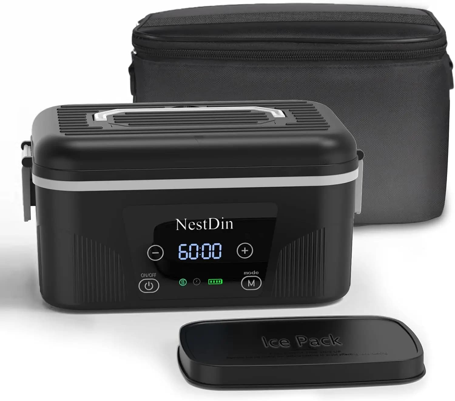 Portapranzo riscaldato portatile senza fili: scaldavivande elettrico da 1,4 litri con tempo di riscaldamento personalizzato per ufficio, viaggi, uso esterno