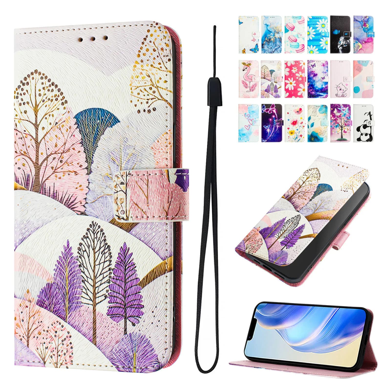 Custodia per telefono Google Pixel 11 10 Pro XL 10A, con motivo colorato, a portafoglio, cover protettiva