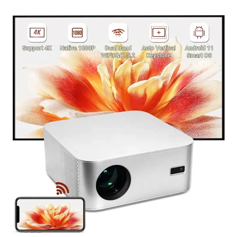 Proiettore Hotack L016AQ Full HD 1080P, Nuovo Arrivo, Home Theater Smart Android con Wifi, Proiettore Portatile Mini 4K