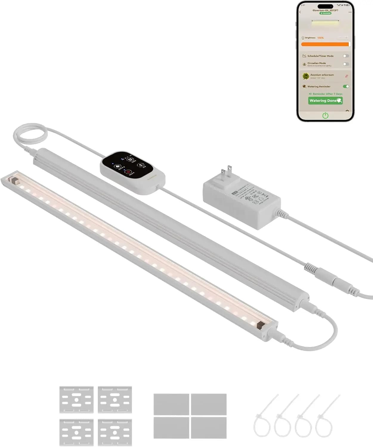 Luci Smart per Coltivazione Indoor con APP, Strisce LED a Spettro Completo per Piante con Timer e Dimmer, Confezione da 2, Bianche