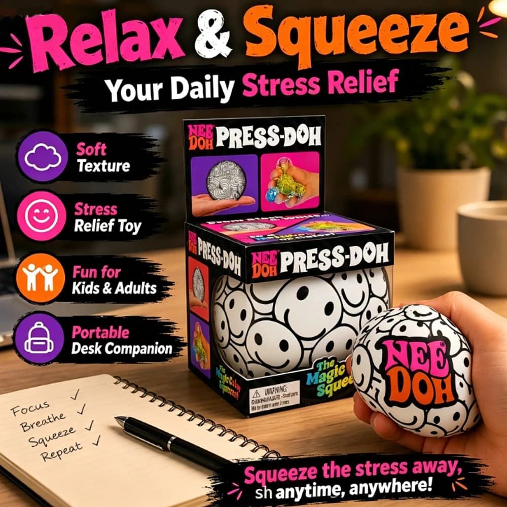 Schylling Nee Doh Nice Cube Press-Doh, Soft Squishy Fidget Toy, Stress Relief Sensory Play Ball for Kids and Adults