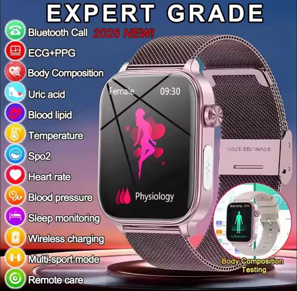 2025 New to Science Diagnosis Lipids in Blood Urical Acid Blood Oxygen Smart Watch Man ECG + PPG Bluetooth Voice Health Smartwatch