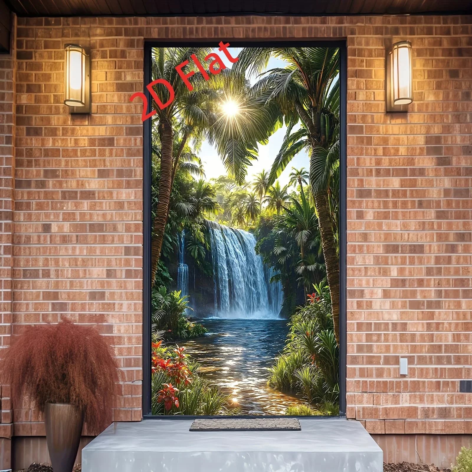 Telo decorativo 2D, 1 pezzo con paesaggio di foresta tropicale con magnifiche cascate e corsi d'acqua