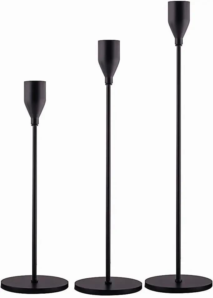 Set of 3 Opachi Black Candles, Metal Stand for Wedding Decorations and Dinners, Suitable for 3/4 Candles of Pollice