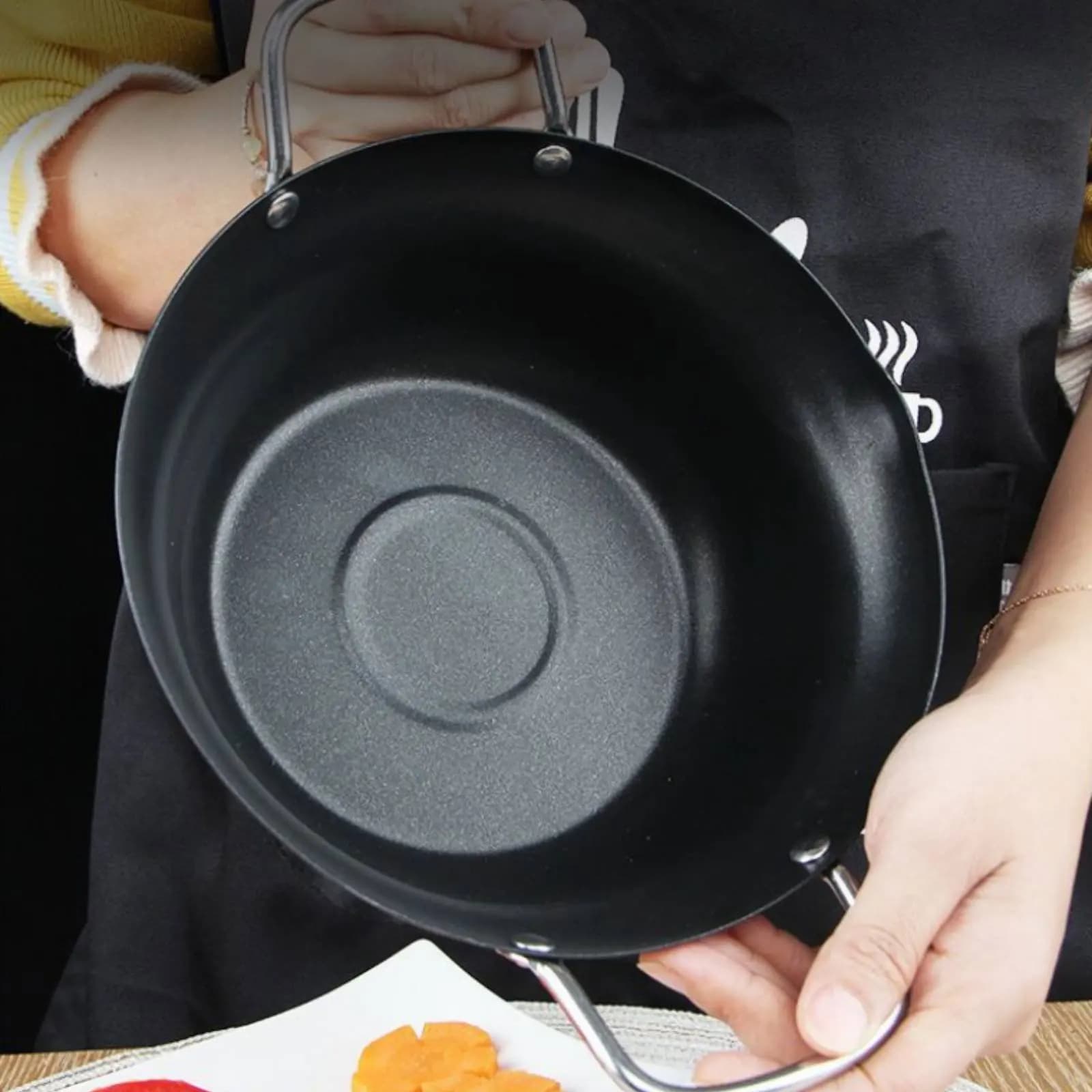 Friggitrice Giapponese Croccante con Manici Anti-scottatura, Piccola Friggitrice Domestica Profonda in Acciaio Inossidabile con Beccucci Versatori per Cucina