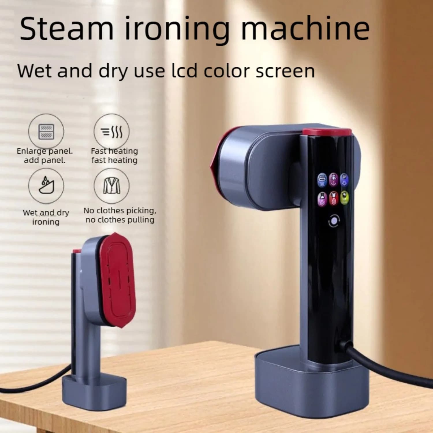 Ferro da Stiro a Vapore Portatile per Vestiti, 1300W, Display LCD, Stiratore da Viaggio, Funzione Asciutto e Bagnato, 180° ° Maniglia Girevole