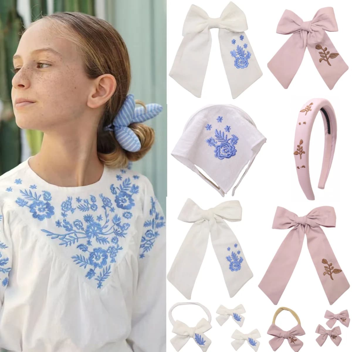 Cotone Blu Ricamo Forcine carine Fascia per capelli per ragazze Barrettes Clip solida Copricapo per bambini Moda Hot Diamond Love Accessori per capelli