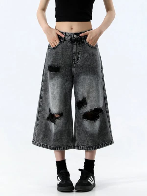 Jeans da donna a vita alta, gamba larga, taglio dritto, estivi, nuovi, dal design che nasconde le imperfezioni, con perforazioni, in denim a sette ottavi