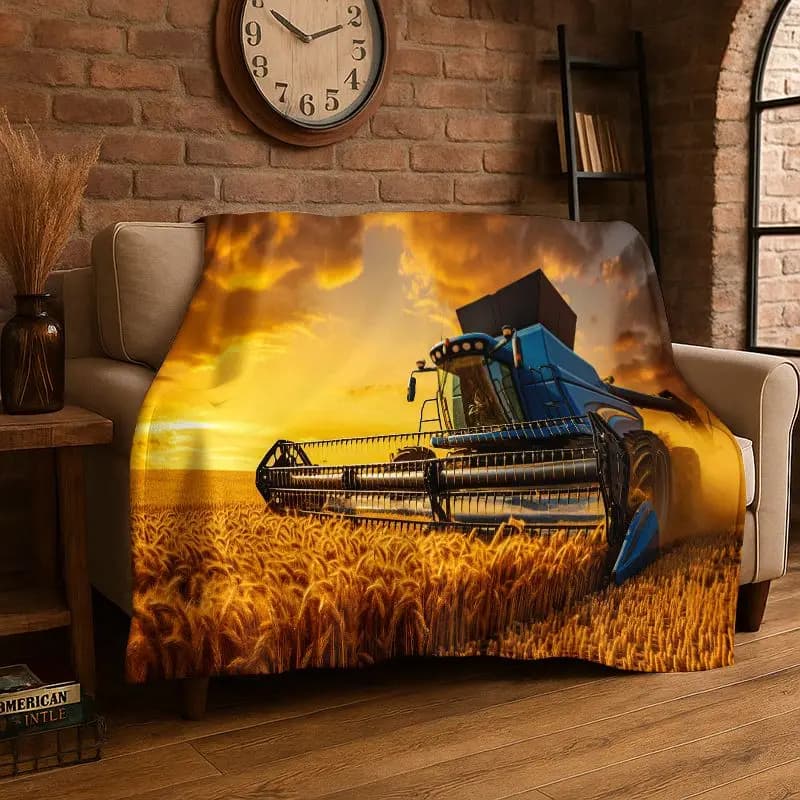 Classic Tractor Car Scenery Flannel Blanket Soft Throw Blanket for Bedroom Living Room Bed Travel Camping Picnic Nap Cover Gift