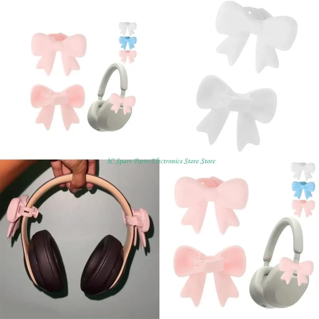 SZ 2Pcs Soft Silicone Bowknot Earphone Detachable Decoration Gaming Headphones Attachment Stereo Headset Decoration Accessories