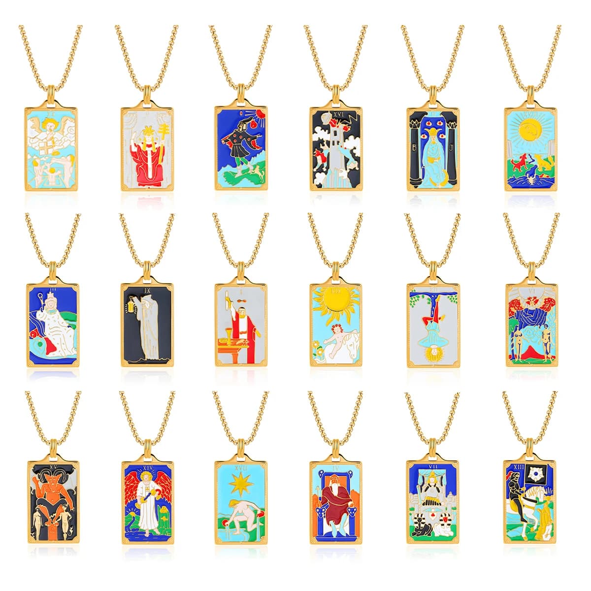 Nuovo design smalto colorato tarocchi carte collane con ciondolo placcato oro 18 carati sole stella luna scatola catena girocollo gioielli per le donne