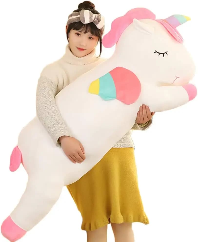 Unicorno Gigante di Peluche, Grande Cuscino Giocattolo per Bambini, Regalo di San Valentino e Natale Bianco 130 cm