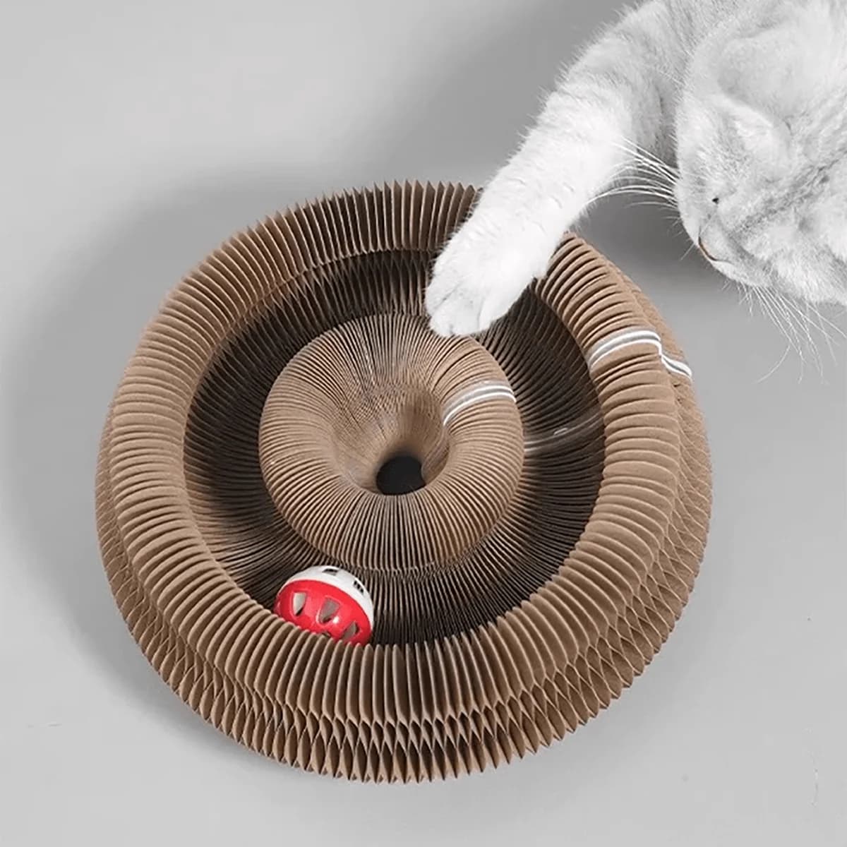 Tiragraffi Pieghevole per Gatti con Campanello e Erba Gatta - Giocattolo in Cartone Multistrato Adatto per Gattini, Affilatore per Unghie Resistente