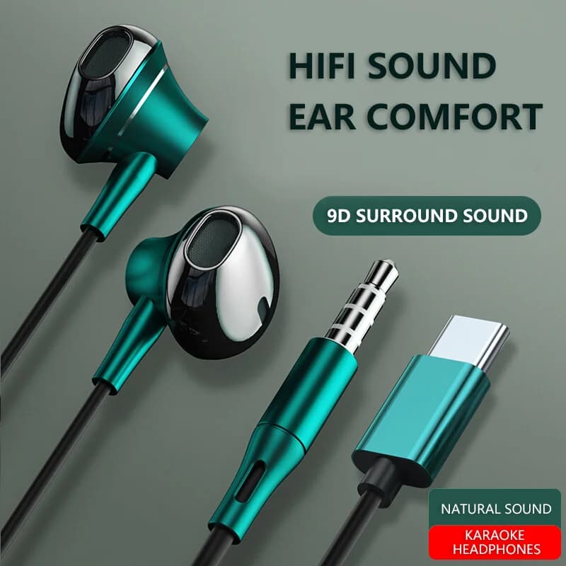 Cuffie karaoke cablate in-ear di tipo C Auricolari musicali stereo da 3,5 mm Auricolari vivavoce con microfono per Xiaomi Huawei IPhone