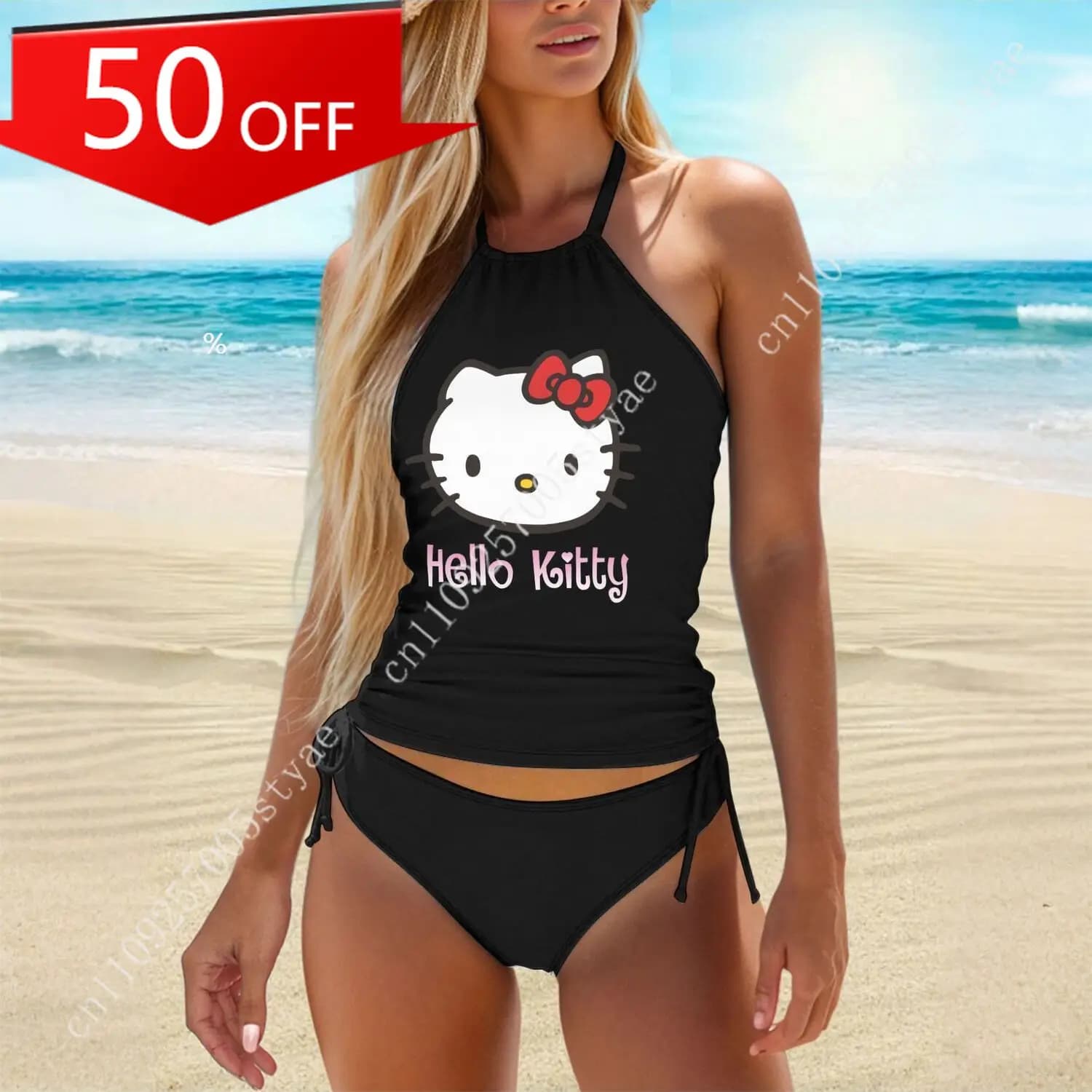 Costume da bagno Hello Kitty Sanrio Cartoon 2 pezzi, bikini da spiaggia con imbottitura sul petto, bikini da festa, tankini cosplay.