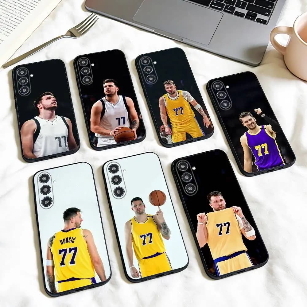 Custodia per telefono Basketball Luka Doncic 77 per Samsung Galaxy A73, A72, A71, A70, A53, A52, A51, altri modelli, guscio morbido nero