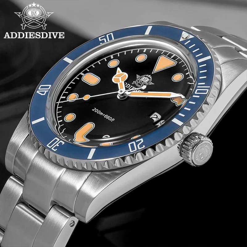 ADDIESDIVE Orologio subacqueo 2115 Movimento al quarzo Super luminoso C3 Lume Lunetta in ceramica Vetro a bolle 200M Impermeabile Corpo ultrasottile