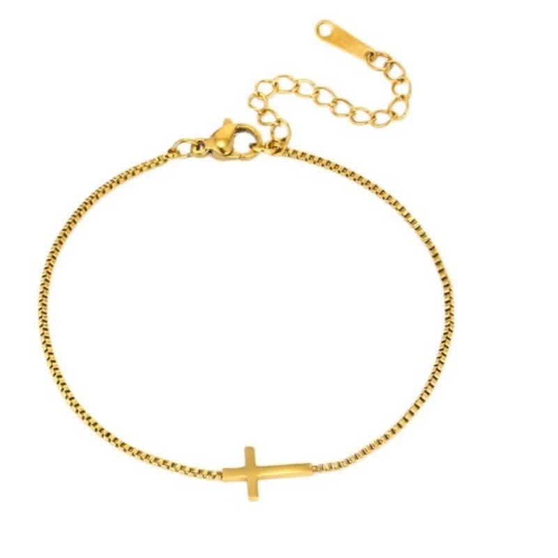 Bracciale croce in acciaio inossidabile per donna Braccialetti a catena impermeabili placcati in oro 18 carati Gioielli in oro alla moda Regali per il battesimo