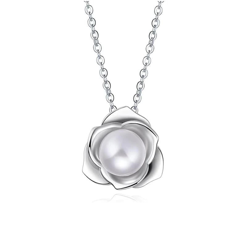 Huitan Graceful Flower Pendant Necklace for Women Engagement Accessories with Simulated Pearl Elegant Temperament Jewelry Gift