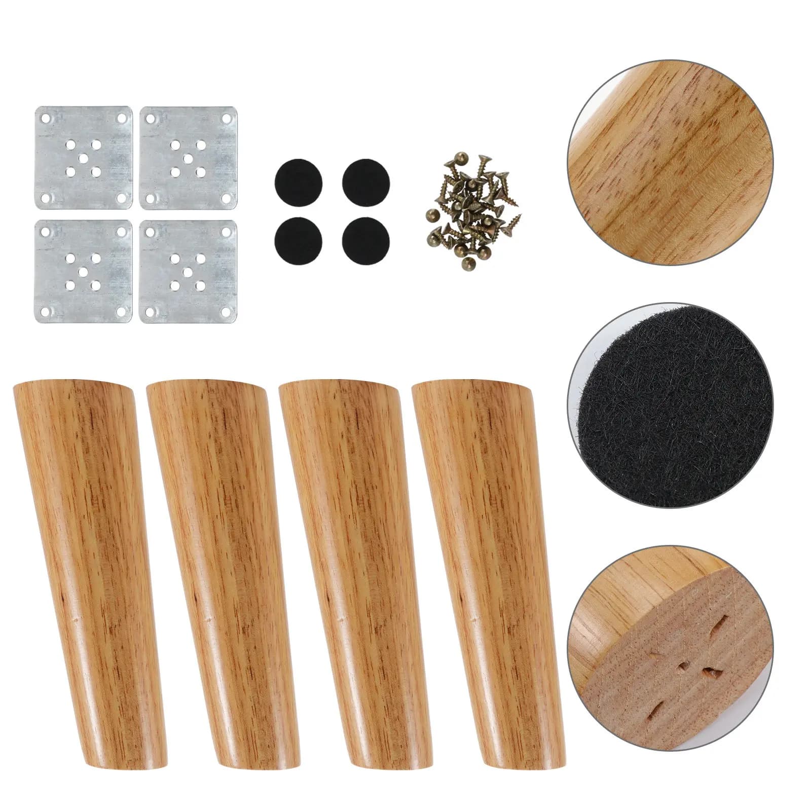 Set di 4 gambe per tavolo in legno massello di quercia, design nordico moderno per divano, mobile, scrivania, gambe in legno fai da te con protezioni per pavimento