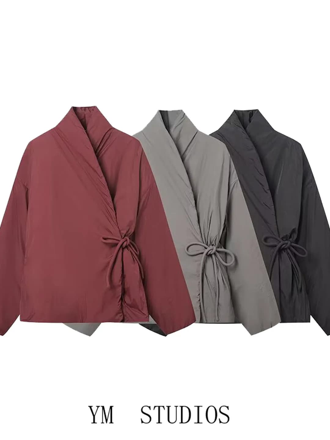 Giacca Invernale da Donna in Cotone Stile Kimono con Doppio Petto, Cintura e Collo Alto, Casual ed Elegante