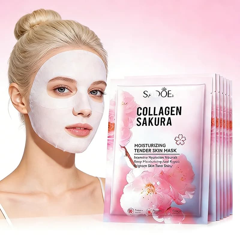 5 pcs SADOER Sakura Face Skin Care Moisturizing Hydrating Shader Collagen Face Mask Face Mask Face Mask Face Mask